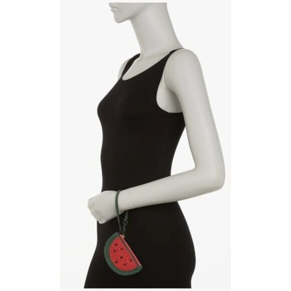 SOLD Tory Burch Womens Red Watermelon Leather Beaded Wristlet Coin Purse Bag NWT - Picture 2 of 10